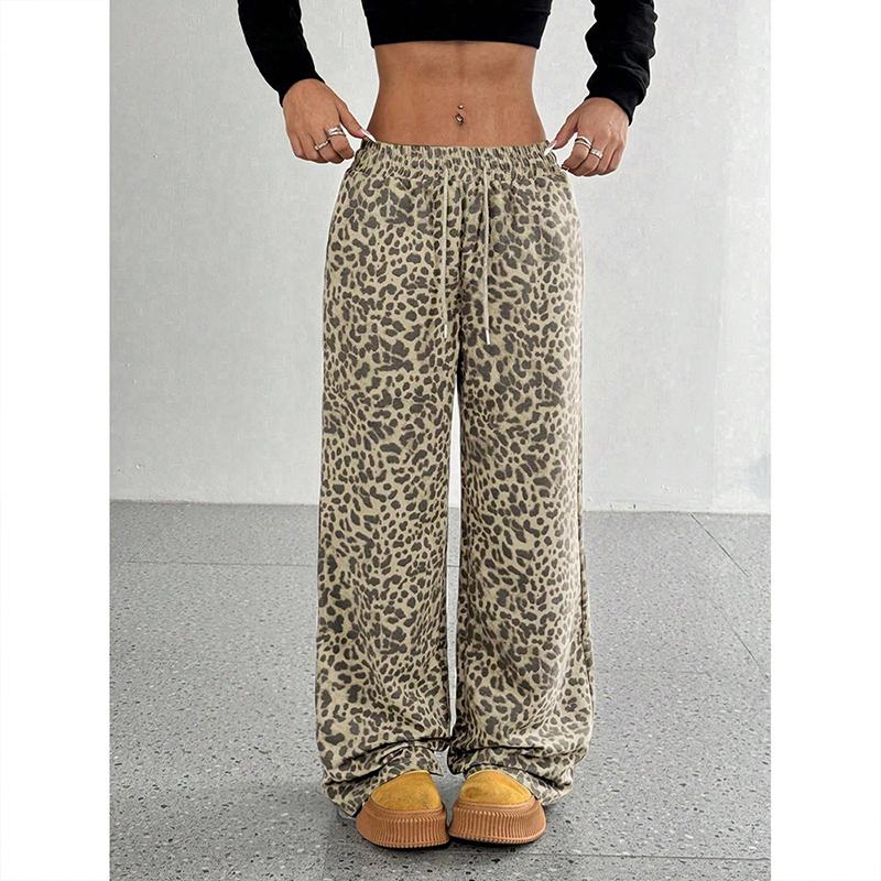 

Women s Leopard Print Wide Leg Pants Casual Loose Fit Elastic Waist Multiple Colors Available Pants S дубильна кора