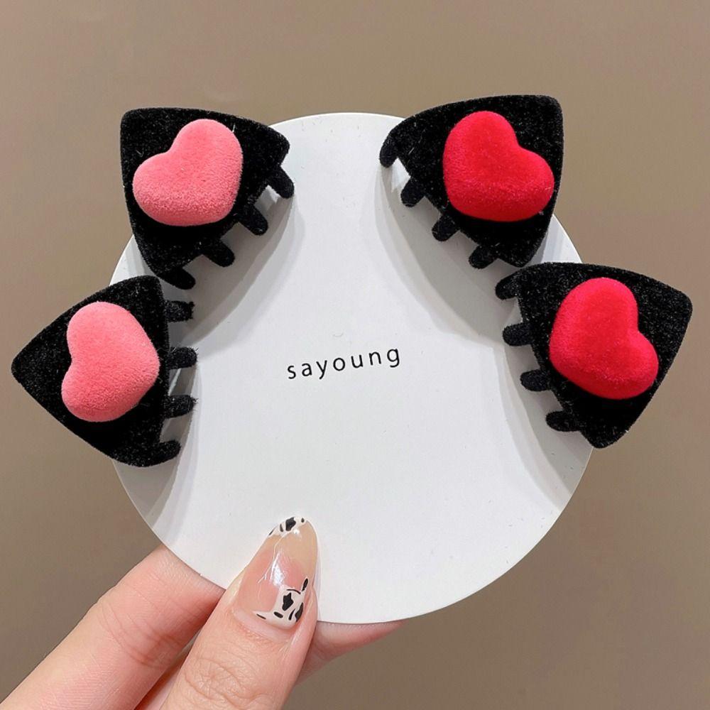 Heart Cat Ear Hairpin Bow Velvet Hair Clip Creative Children's Hair Clip  Girls