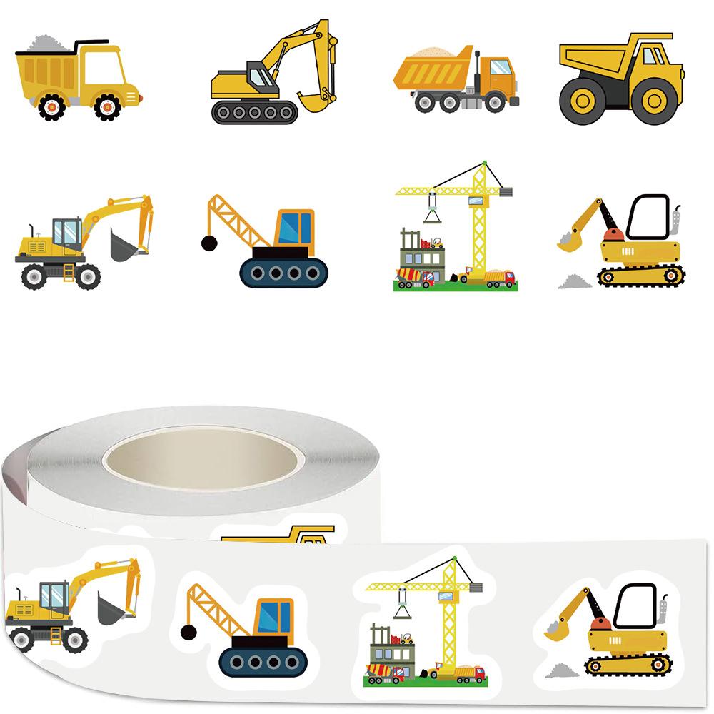 500PCS Cartoon Construction Vehicle Stickers Roll Children's Cartoon Car Truck Sticker Reward Encourage Sticker DIY Laptop Decal