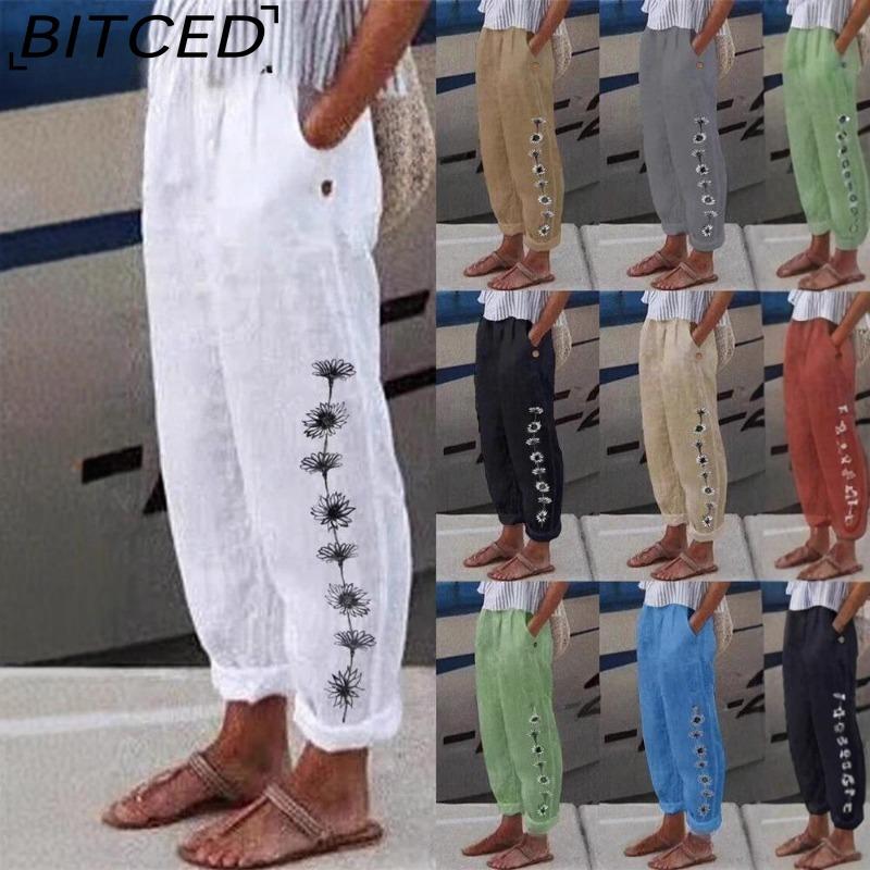 BITCED Fashion Popular Floral Print Harem Pants with Flower Pockets Mid Waist Trousers Streetwear