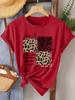 Vintage Letter Leopard Graphics Print Casual Summer Women's Short Sleeve T-Shirt Round Neck Y2k Tops Versatile Female Clothing