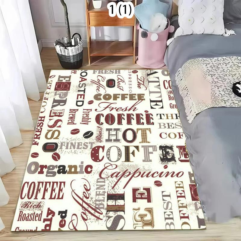 Coffee Theme Living Room Carpet Retro Coffee Pattern Area Rug American Vintage Style Home Decor Soft Non-slip Floor Mat