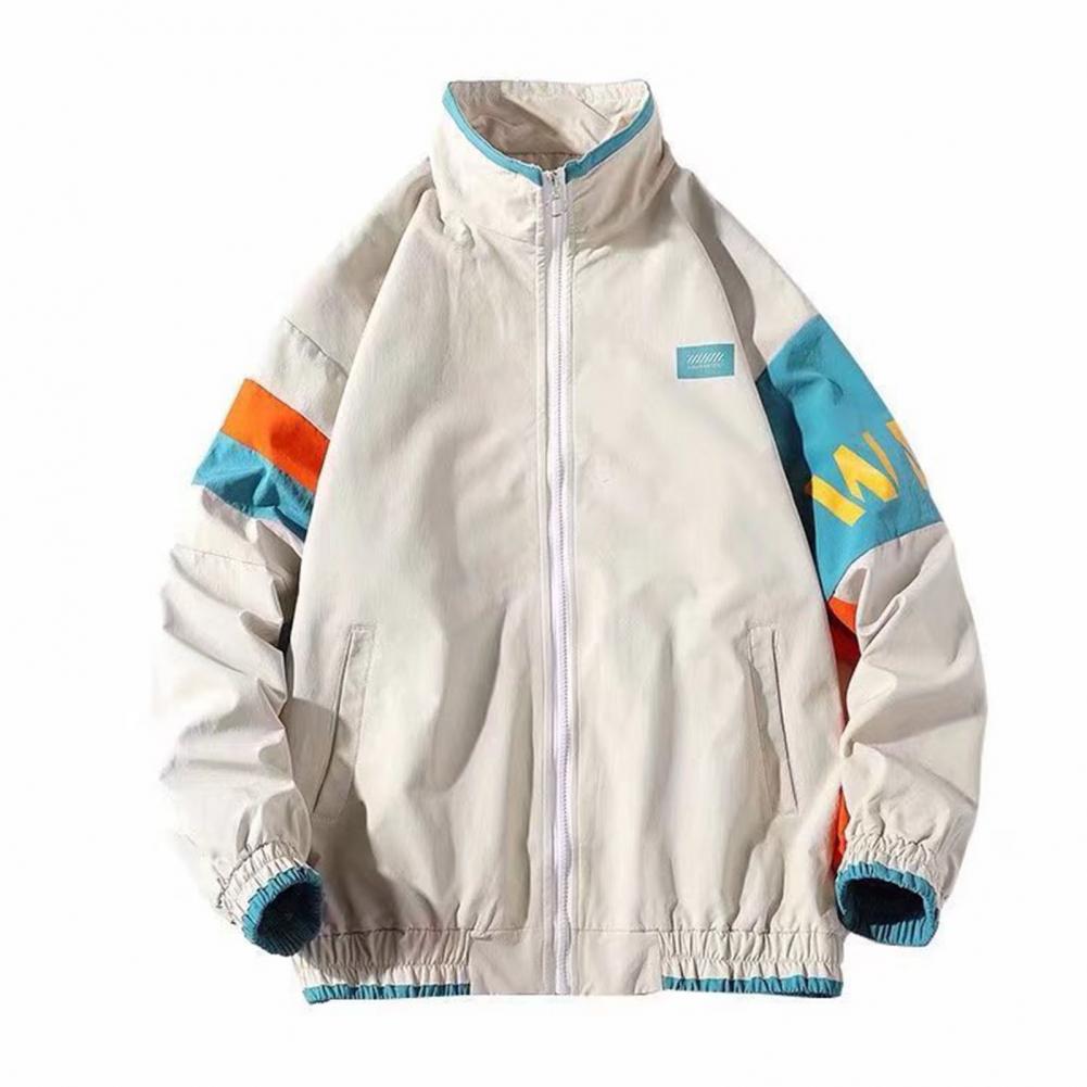 Herren und Damen Lockere Passform Jacke Klassischer Stil Stehkragen Langarm Street Baseball Jacke Mantel Color Blocking Liebhaber Mantel für Herbst Winter