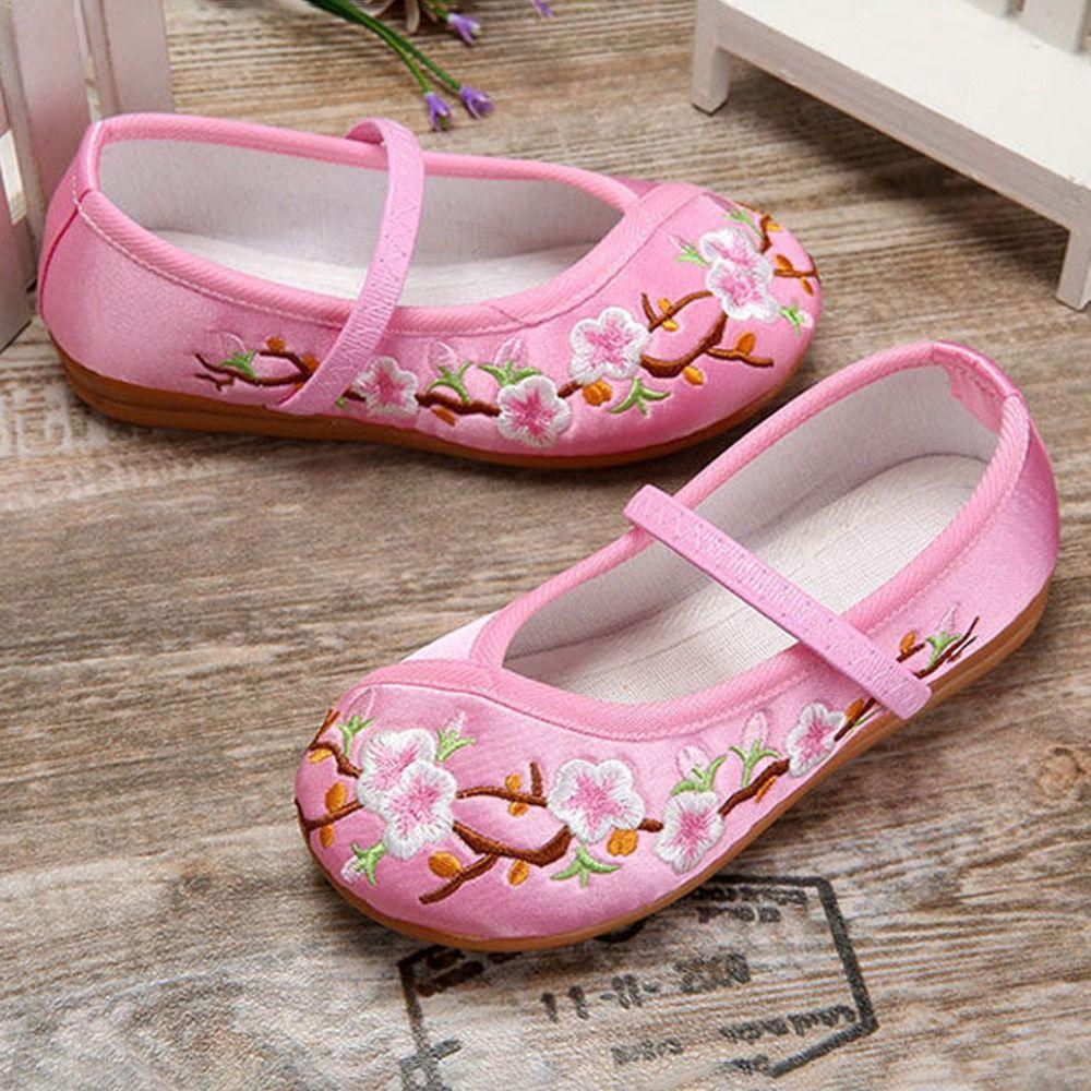 Soft Sole Floral Embroidery Satin Shoes Wear Resistant Hanfu Shoes Ballet Shoes For Girl Women
