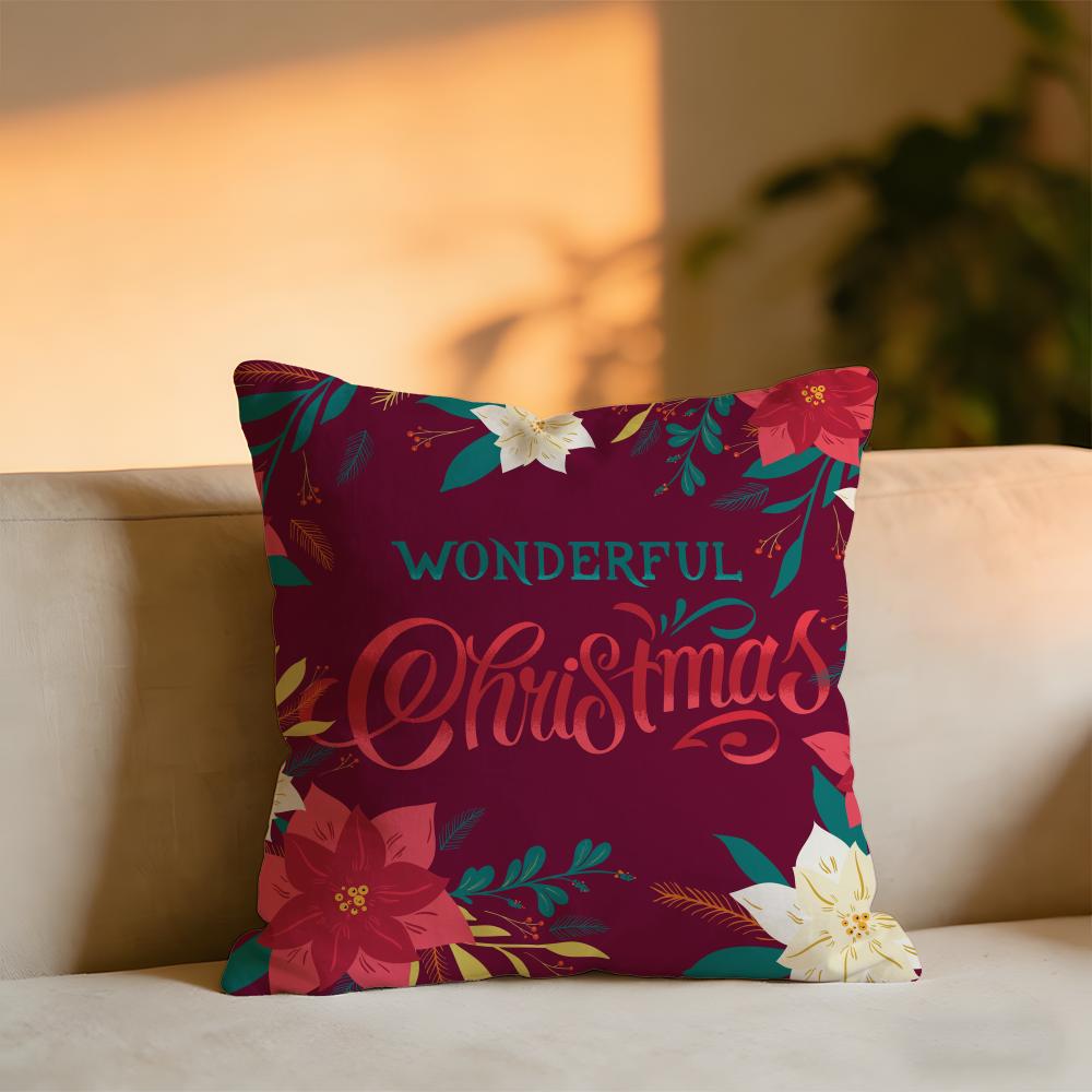 

Merry Christmas In Cursive Script Cushion Cover Cozy Velvet Throw PillowSoft Warm Cushion For Sofa Bed 30x30 cm