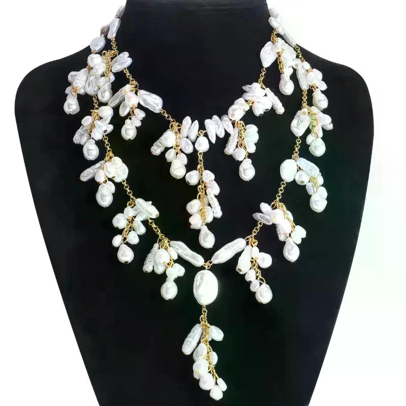 New Trendy Double Layered Irregular Pearl Pendant Necklace Baroque Party Dress Up Women's Neck Jewelry Gift