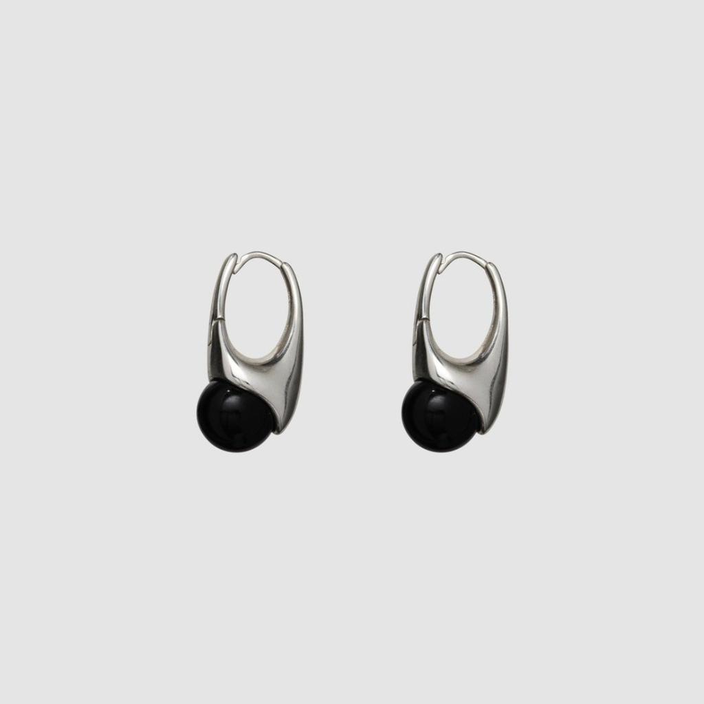 Premium Retro Personalized Black Agate Pendant, Ear Buckle Earrings, Simple Temperament, Niche Design, Unique Personality Earrings Women