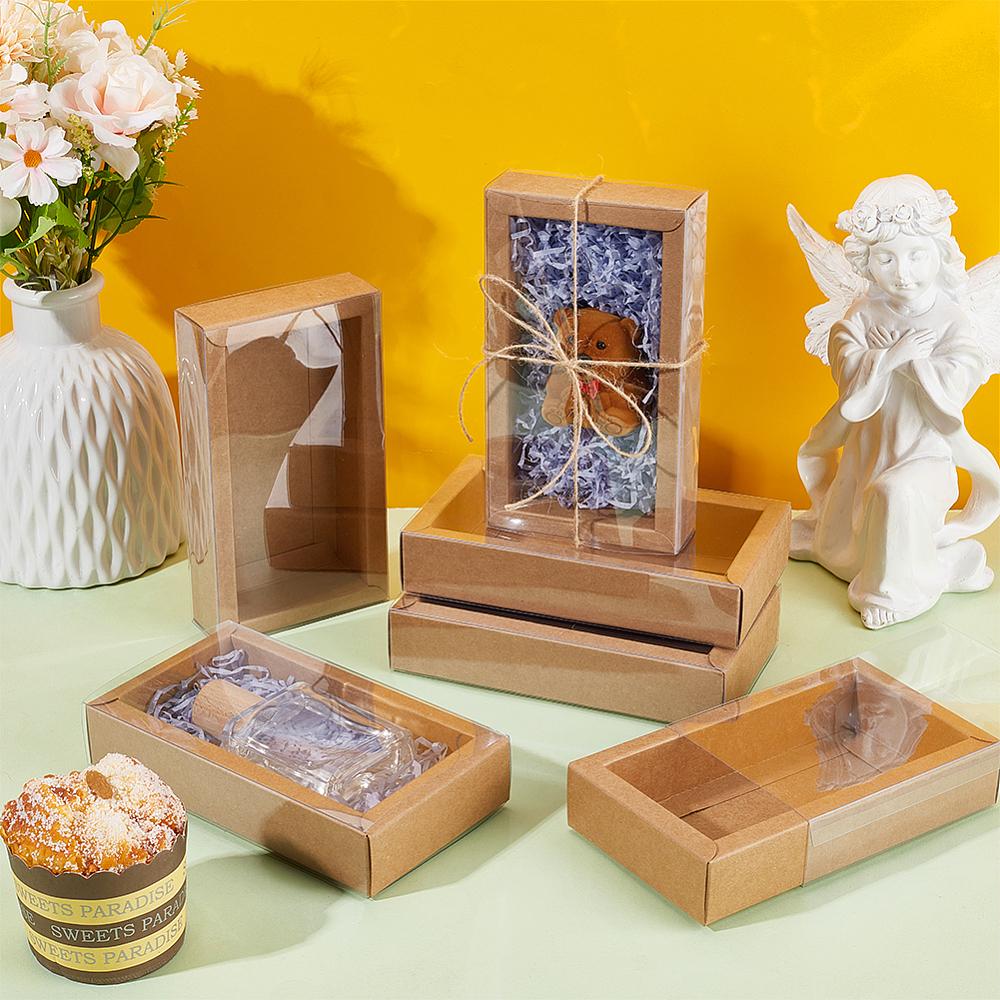 12pcs Rectangle Kraft Paper Drawer Boxes Festival Gift Wrapping Boxes Gift Packaging Boxes for Jewelry Wedding Party with Clear PET Plastic Cover Peru