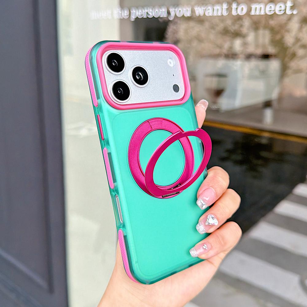 KEYSION Color blocking Magnetic 360°Ring Stand Case for MagSafe for iPhone 14 15 16 17 Pro Max Matte Shockproof Phone Back Cover