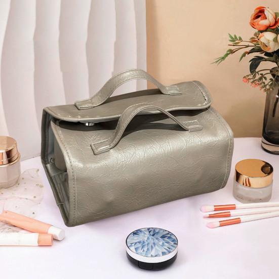 Roll-up Makeup Bag Travel Cosmetic Bag with 4 Detachable Clear Organizer for Women Pouches Folding Toiletry