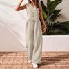 Completo da Donna 2 Pezzi Canotta Senza Maniche Scollo a V con Bottoni Pantaloni a Vita Alta Gamba Larga Set Coordinato in Tessuto Testurizzato Casual