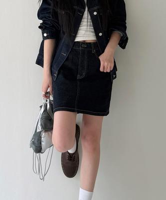 Plack Woman [Kuroki] Classic Denim Mini Skirt_Dark Blue