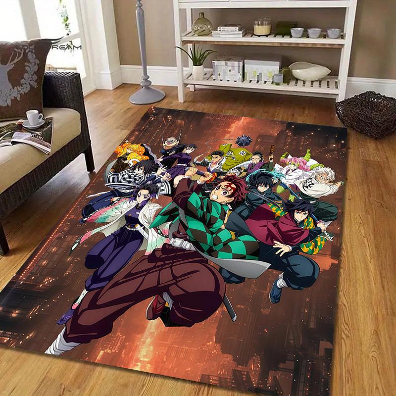 Demon Slayer Flannel Pattern Square Carpet,Area Rug,Carpet Rug for Living Room Bedroom Sofa Playroom Decor,Non-slip Floor Mat