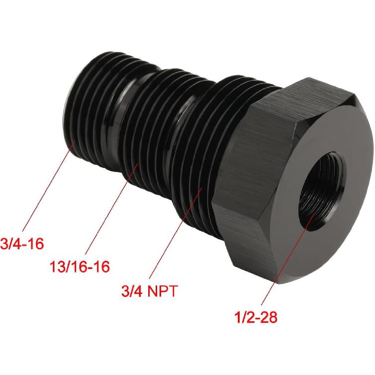 1/2-28 Female To 3/4-16 13/16-16 3/4 NPT Male Hose Adapter Reducer Fitting Connector Aluminum Black