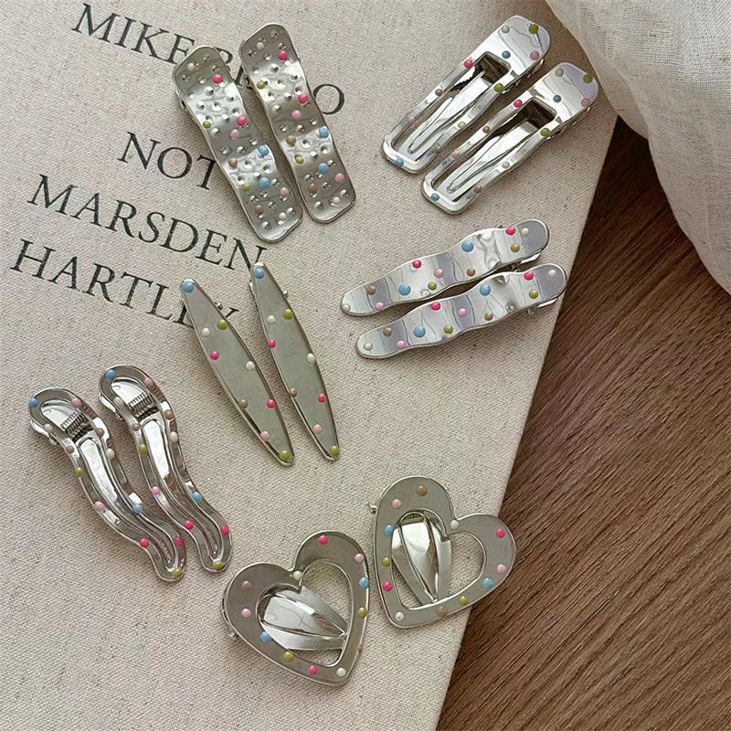 Silvery Y2k Hair Clips For Women Elegant Metal Duckbill Clip Side Bangs Barrettes Girls Hair Accessories