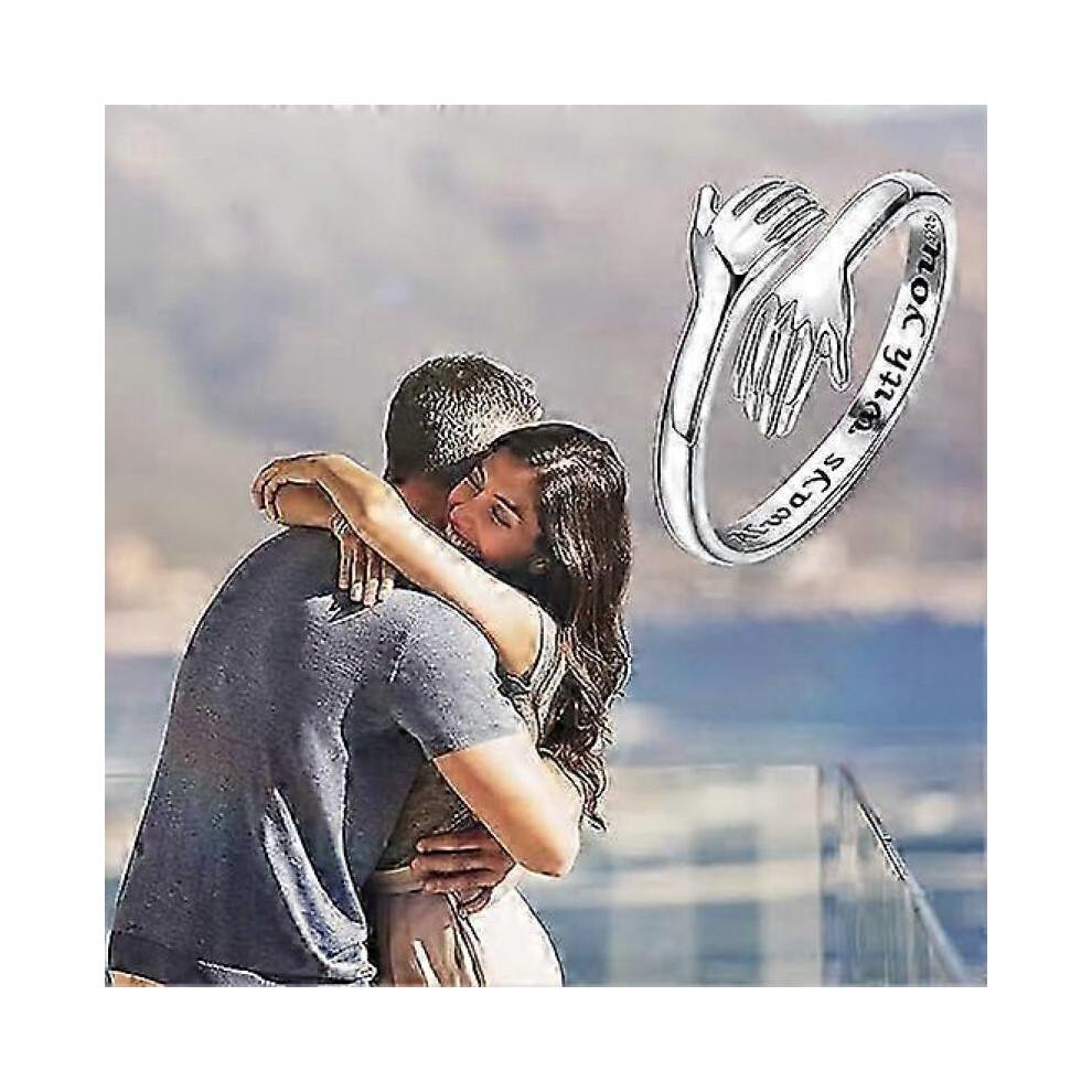 925 Sterling Silver Hug Ring for Women Adjustable Hugging Hands Open Love Promise Friendship Ring