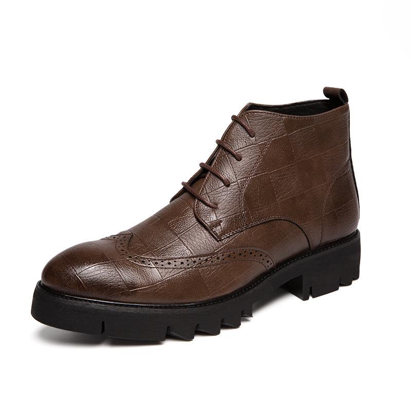 Men s Cross-Season High-Top Thick-Soled Pointed Toe Martin Boots - British Style Casual Leather Boots 39 коричневый