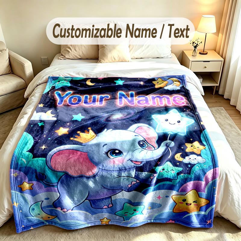 Elefanten-Thema Weiche Decke Personalisierter Benutzerdefinierter Name Textdruck Warme Decke Zuhause Sofa Schlafzimmer Dekoration