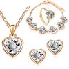 Women's Crystal Heart Jewelry Set: Necklace, Earrings, Ring, and Bracelet