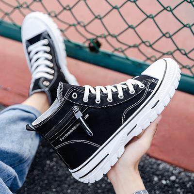 Autumn Breathable Canvas Shoes Men's High-top Student Shoes Tide Men's Shoes Fashion Casual Shoes Comfortable Breathable Slip-resistant Walking Shoes