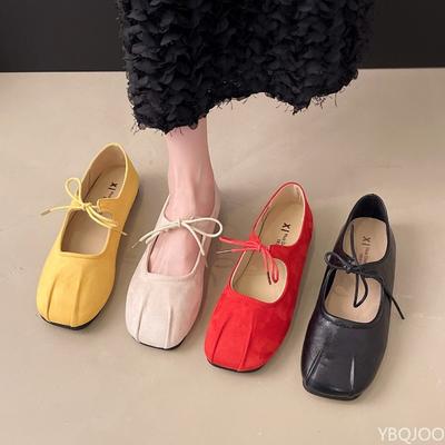 Sommer Schleife Mode vielseitig Flache Schuhe weiche Sohle Retro lässig quadratische Spitze einzelne Schuhe Elegant minimalistisch Damen Ballerinas