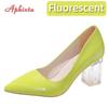 Fashion Aphixta 7cm High Heels Women Lady Orange Leather Pumps Female Wedding Green Transparent Shoes Drop Shipping Plus Size  30-50