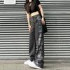 Bear Printed Cargo Jeans Y2K Streetwear s vysokým pásom 90S Baggy Jeans Ženy Nohavice Rovné džínsy