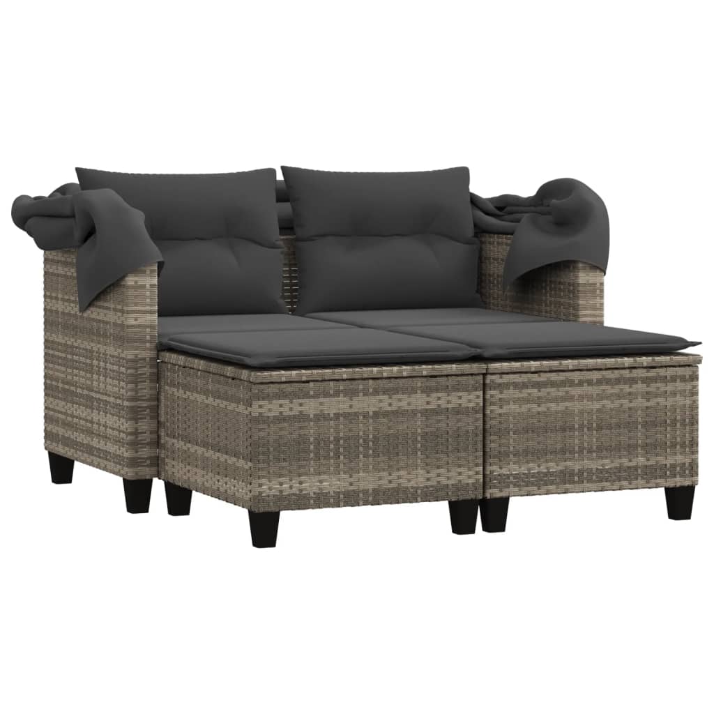 Vidaxl 2-Os. Gartensofa, Dach und Fußstützen, Hellgrau, Rattan PE