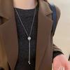 Cool-toned Zircon Pendant Necklace Woman Geometric Circular Pull-out Neck Chain Fashionable Temperament Daily Party Jewelry K