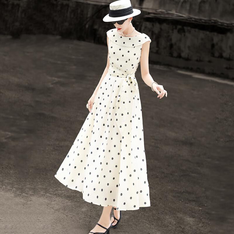 Lanser Elegant Polka Dot V-Neck A-Line Midi Dress