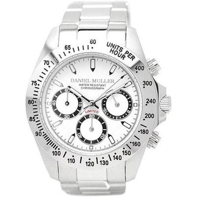 DANIEL MULLER Armbanduhr Chronograph Edelstahl Herrenuhr Weiß DM-2003WH Nachnahme nicht verfügbar