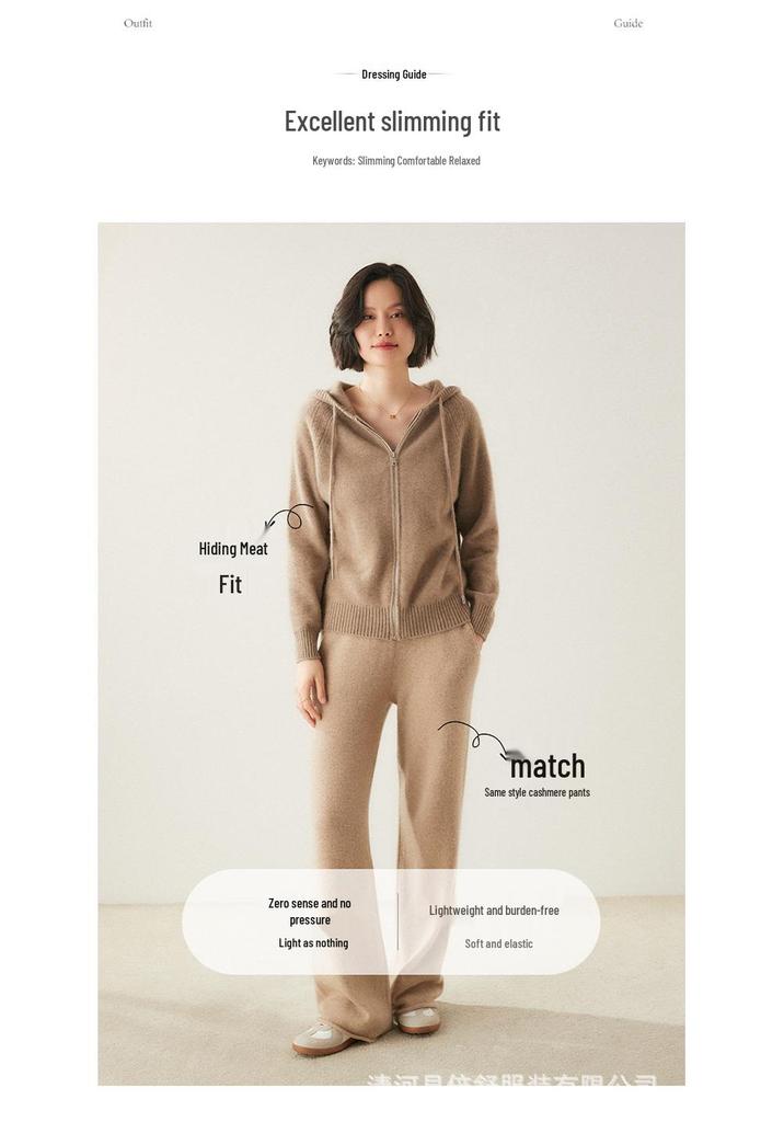 2024 Autumn-Winter Women's Cashmere Hooded Cardigan Knitwear Top