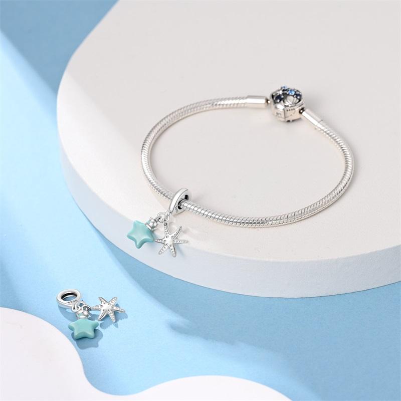 Authentic Original Copper Metal Charm Bead Components Luxury Blue Star Bottle Sea Star Pendant Bead Component Bead Components Compatible With