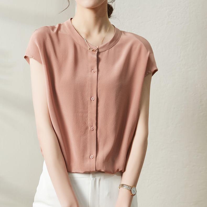 Short Sleeved Shirt Women's Summer Round Neck Shirt Top Women's Solid Color Casual T-shirt