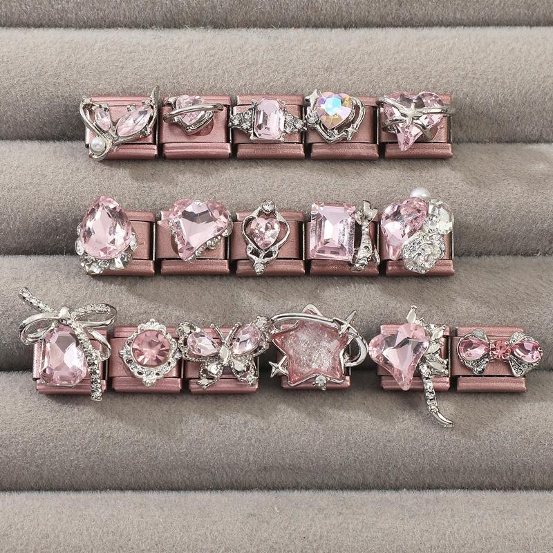 Fashion Pink Dreamy Crystal Butterfly Bow Heart Star Shell Star Charm Fit 9mm Stainless Steel Bracelet Women DIY Making Jewelry