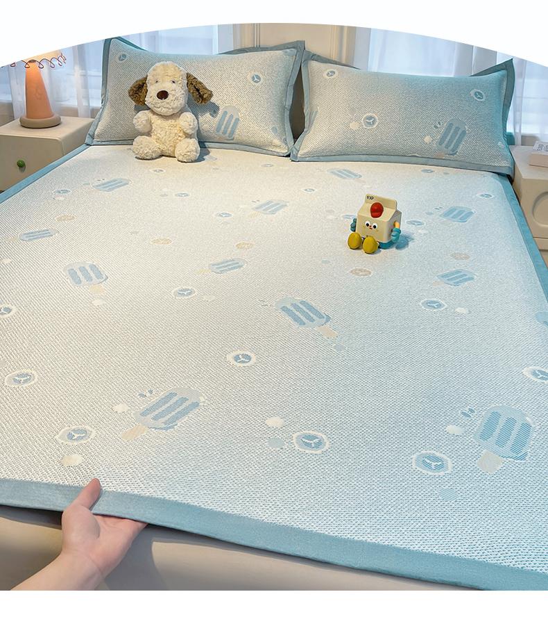 A-class Cooling PE Cooling Mat Three Piece Set for Student Dormitories, Summer Cartoon Jacquard Ice Silk Cooling Mat, Air-conditioned Mat