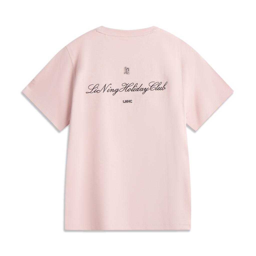 Li-Ning Comfortable Casual Simple Loose Round Neck Pullover Short Sleeve T-Shirt Women Tops Light-Pink AHSV286-4