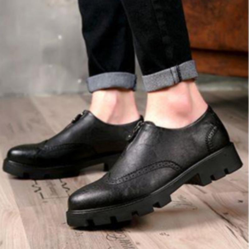 Male Casual Shoe Business Dress Height Increasing Zipper Men's Leather Shoes Formal Classic Original Free Delivery Shipping Pu