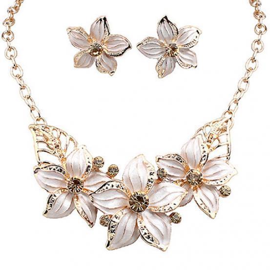 Mode kvinnor Rhinestone Flower Statement Hänge Halsband Örhängen Smycken Set