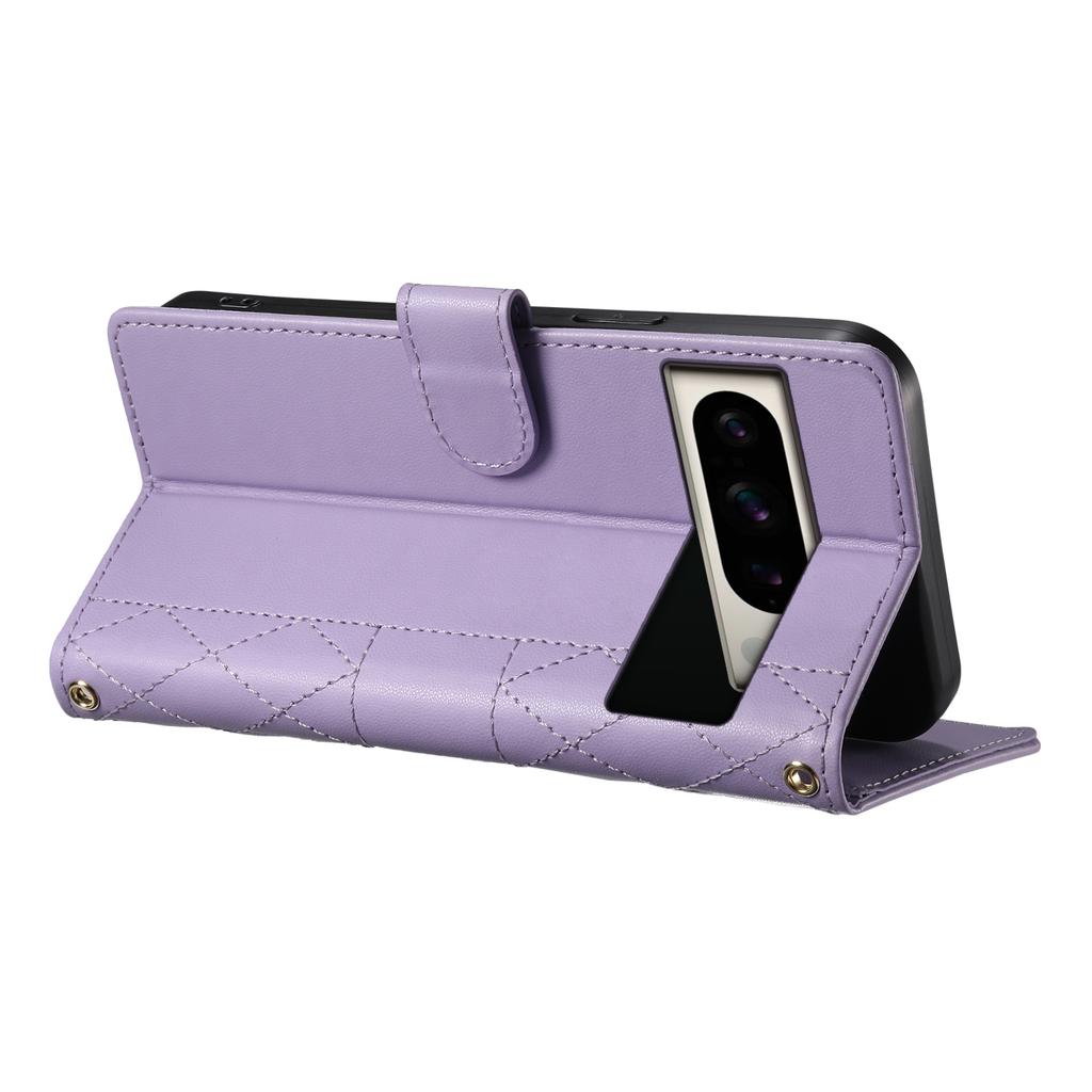 Für Google Pixel 8 Pro Hülle Rautensteppung Brieftasche Ständer Leder Handyhülle mit langem/kurzem Riemen