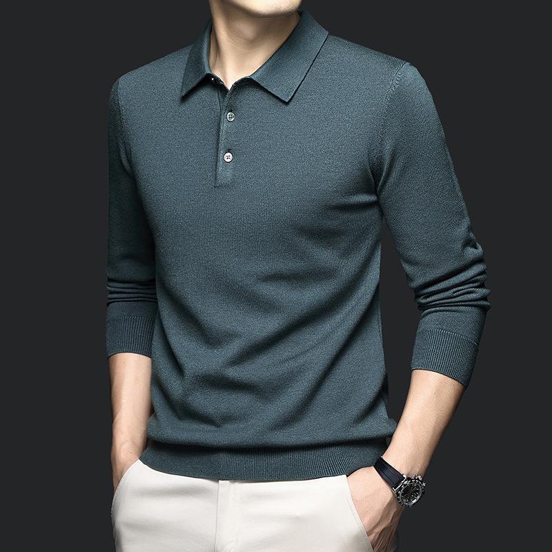 High-end Men's Sweater Long Sleeve Lapels Leisure Business Joker Solid Color Sweater Men