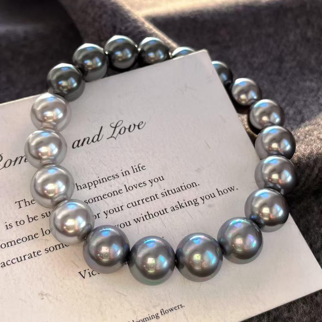 Vintage High Quality Tahitian Black Gray Gradual Change Artificial Crystal Tahitian Malachite Green Pearl Necklace Lock