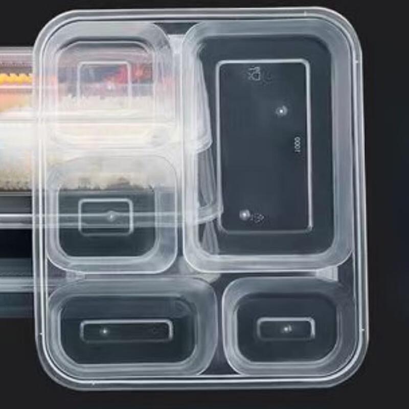 Disposable Rectangular 5-Compartment Lunch Box with Lid