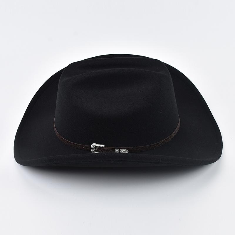 Unisex Western Cowboy Hat With Leather Vintage Big-edge Gentleman Cowgirl Jazz Hat Cloche Church Sombrero Hombre Caps