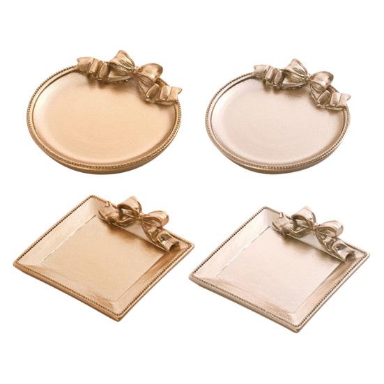 Decorative Bow Resin Jewelry Tray Matte Gold Ring Dish Trinket Holder Vintage Style Storage Organizer for Rings Earrings Necklaces Hairpins Gift