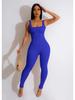 Women's Solid Color Ribbed Sleeveless Bodysuit: Square Neck, Backless, Hip-Lifting Slim-Fit Jumpsuit