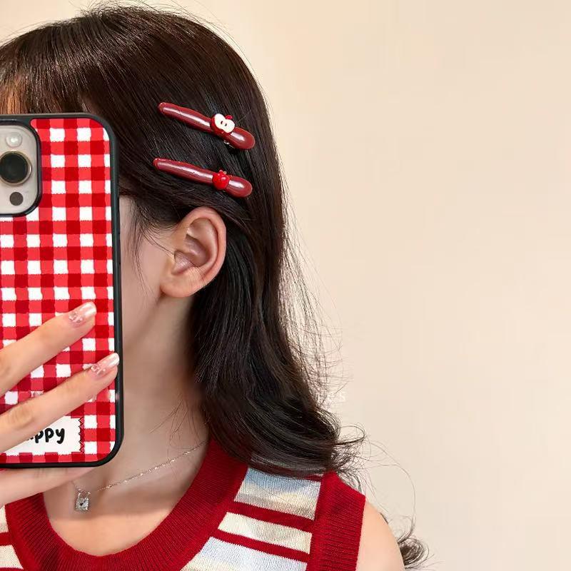 Korean Style Red Apple No-Trace Hair Clip for Bangs - Niche Design