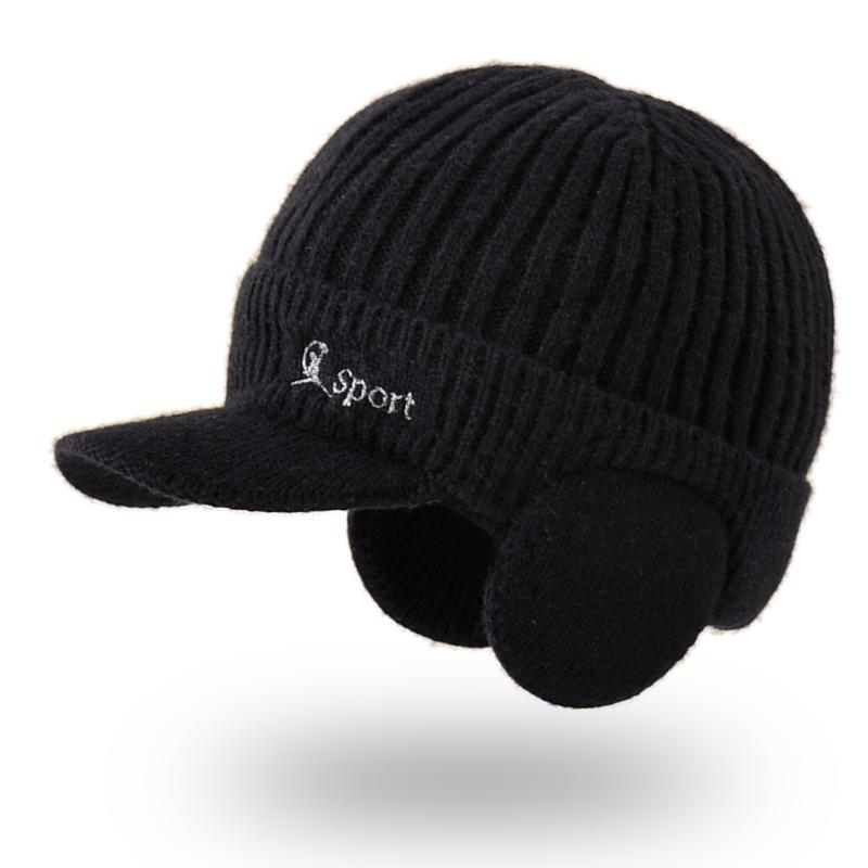 

Winter Fashion Ear Protection Cycling Cap Unisex Windproof Warm Peaked Baseball Cap Wool Knitted Beanie Outdoor Ski чёрный