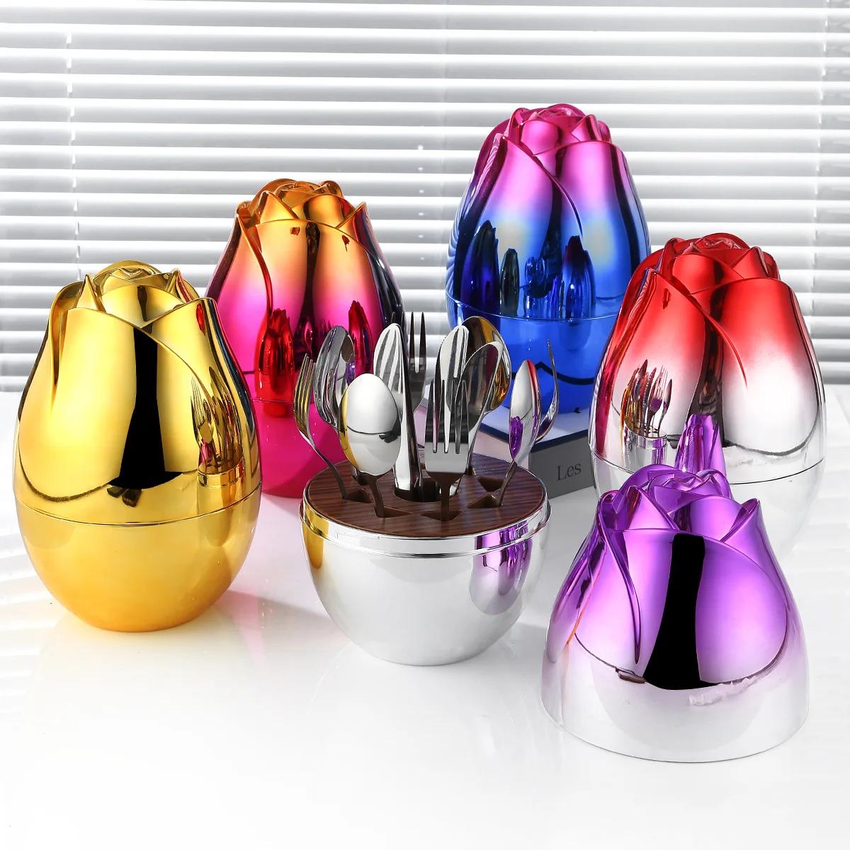 

Rose Egg Stainless Steel Fork and Spoon Set High-quality Cutlery Forks and Spoons Cutlery Set with Storage Box Stainless Spoon