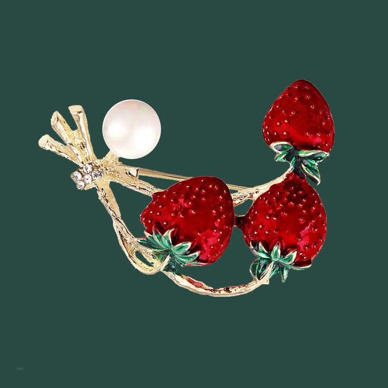 Mote Emalje Frukt Jordbær Brosje Pins Temperament Charm Dame Innlagt Rhinestone Blomster Brosjer for kvinner Smykker Gaver